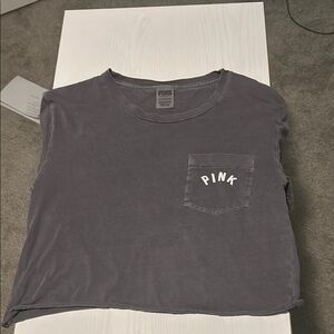 PINK Sleeveless Black Crop T-Shirt